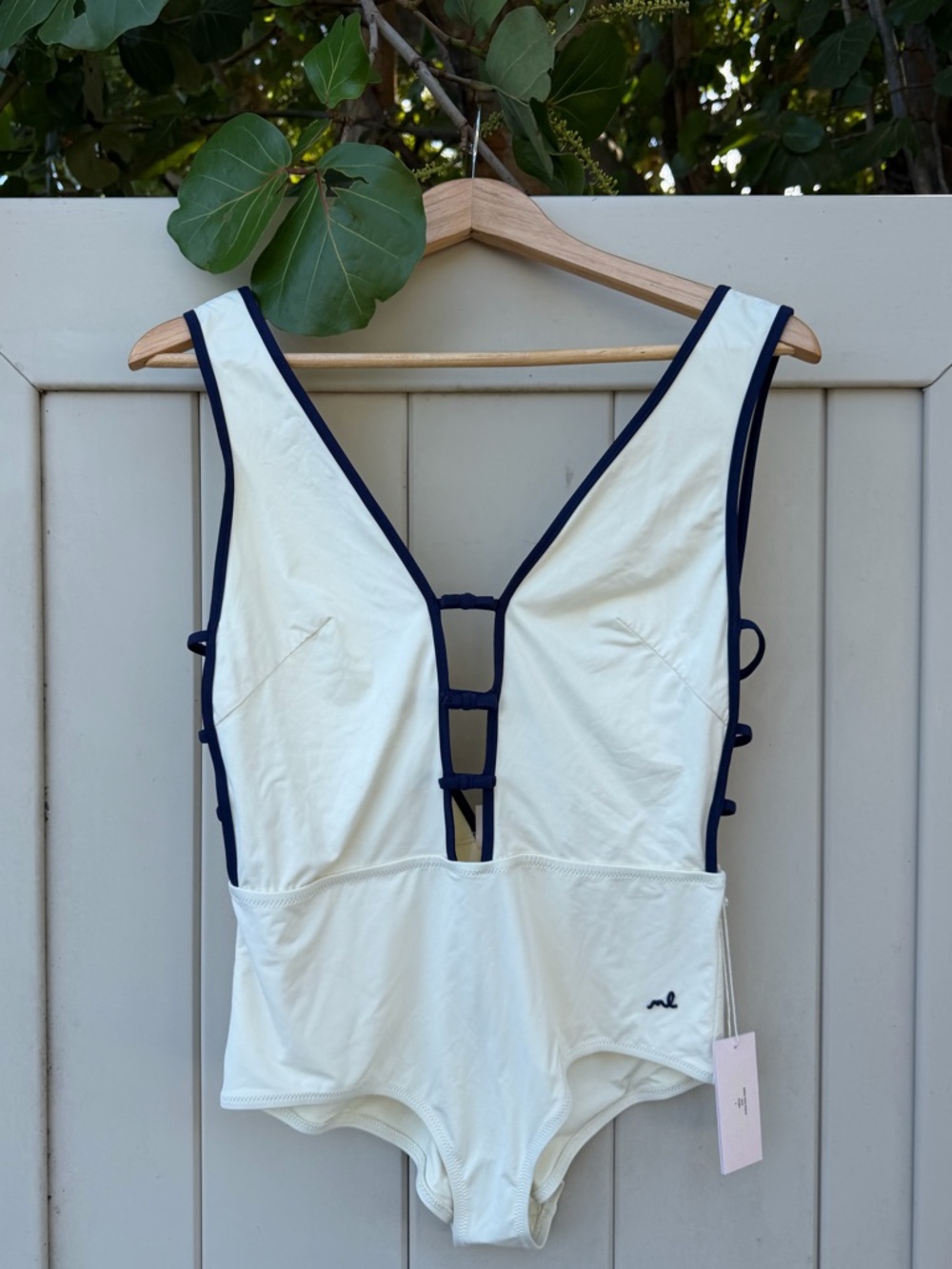 Morgan Lane White One-Piece Swimsuit with Navy Trim